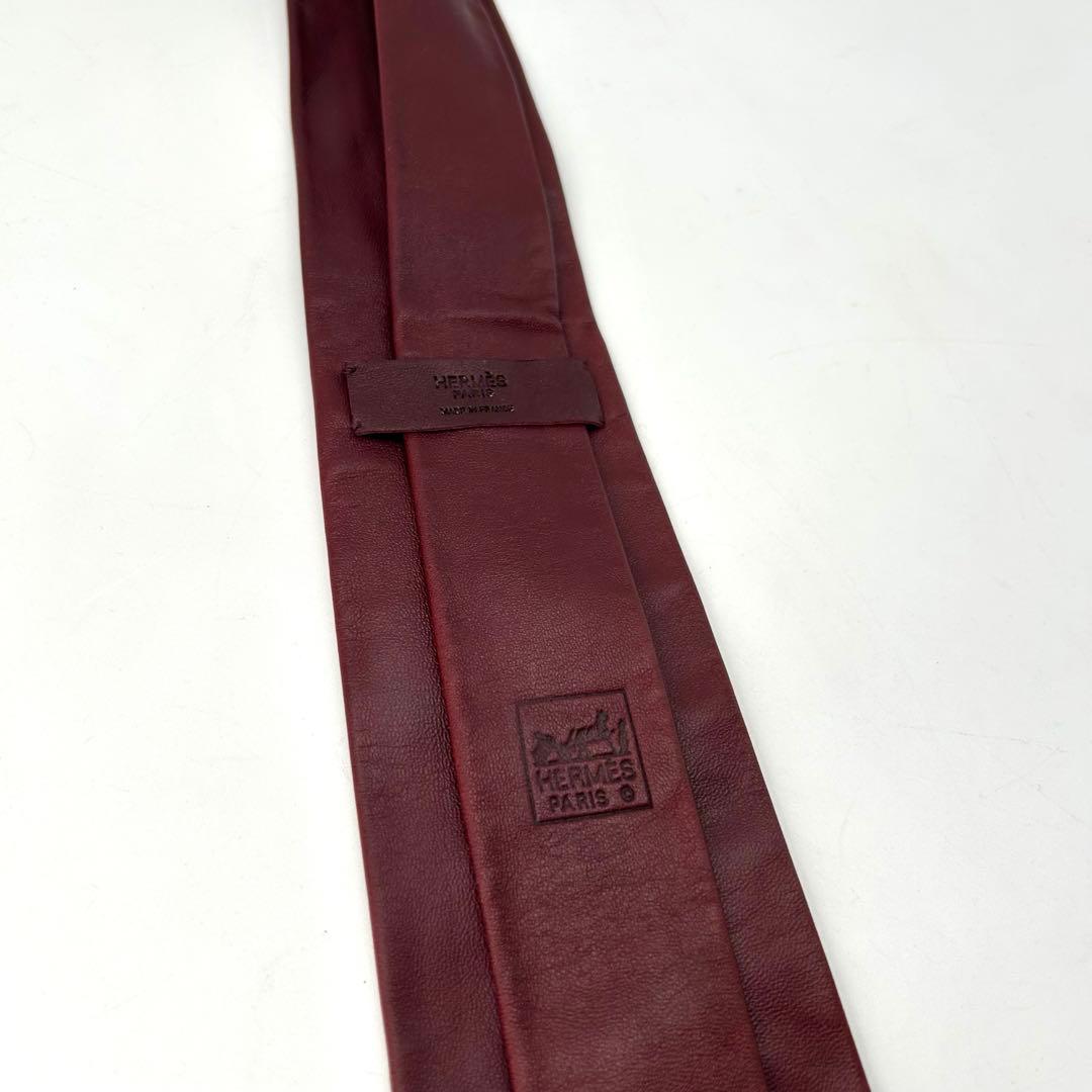17006✨美品✨HERMES ラムレザー ネクタイ Hロゴ ボルドー