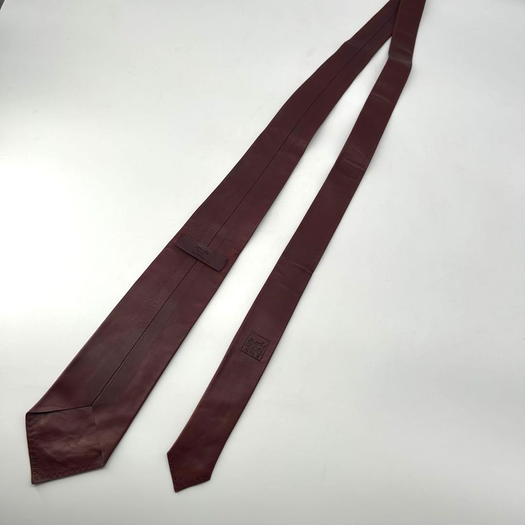 17006✨美品✨HERMES ラムレザー ネクタイ Hロゴ ボルドー
