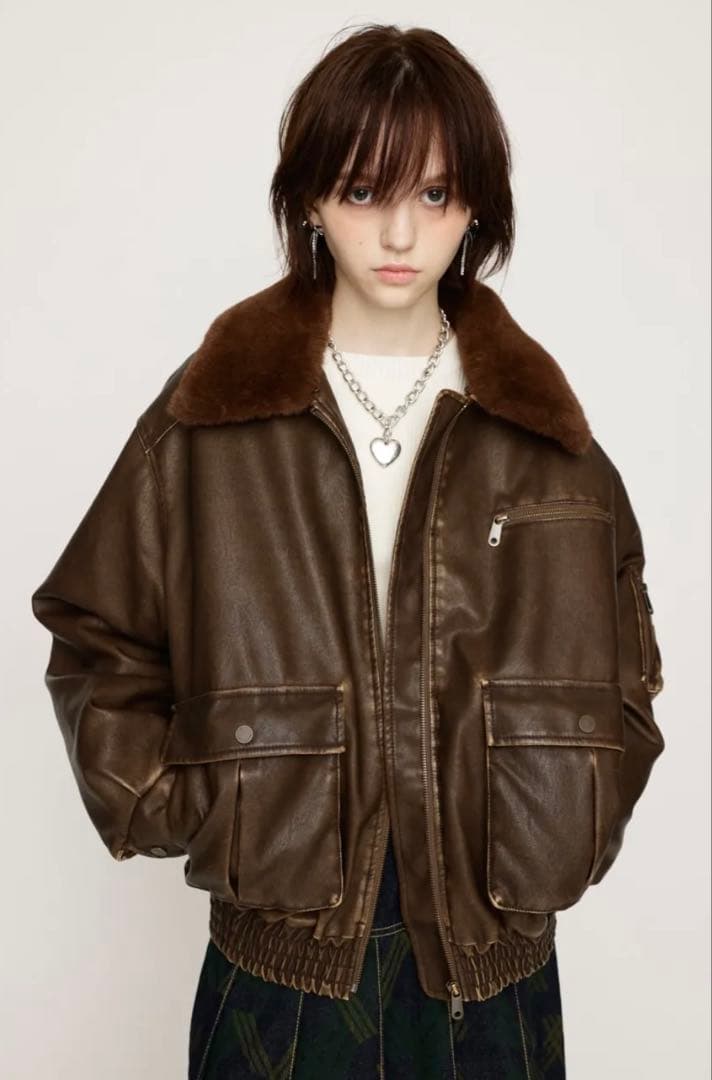 SLY ビンテージ フェイクレザーブルゾン