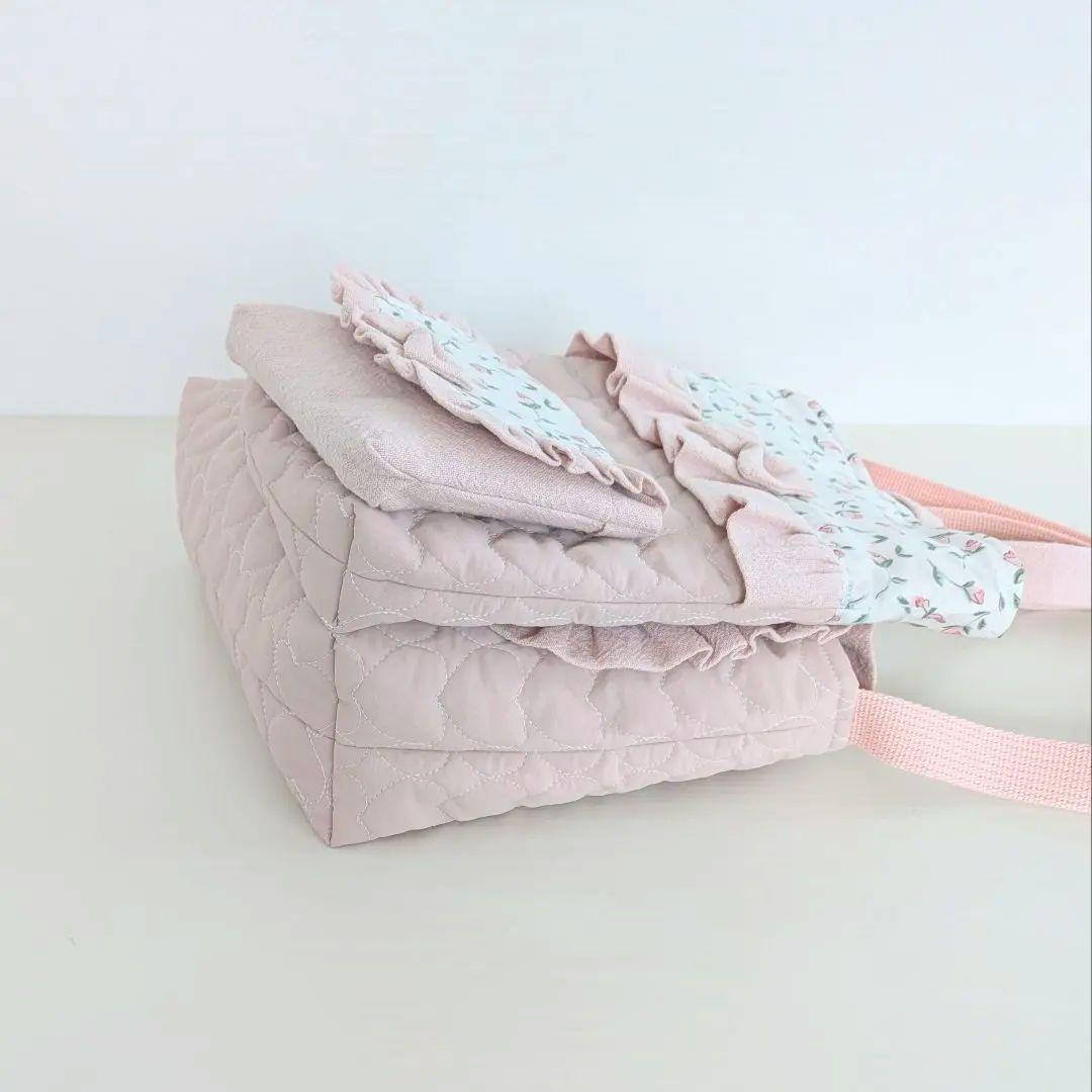 ハンドメイド入園入学セット図書袋ショルダーレッスンバック上靴袋ハートキルティング