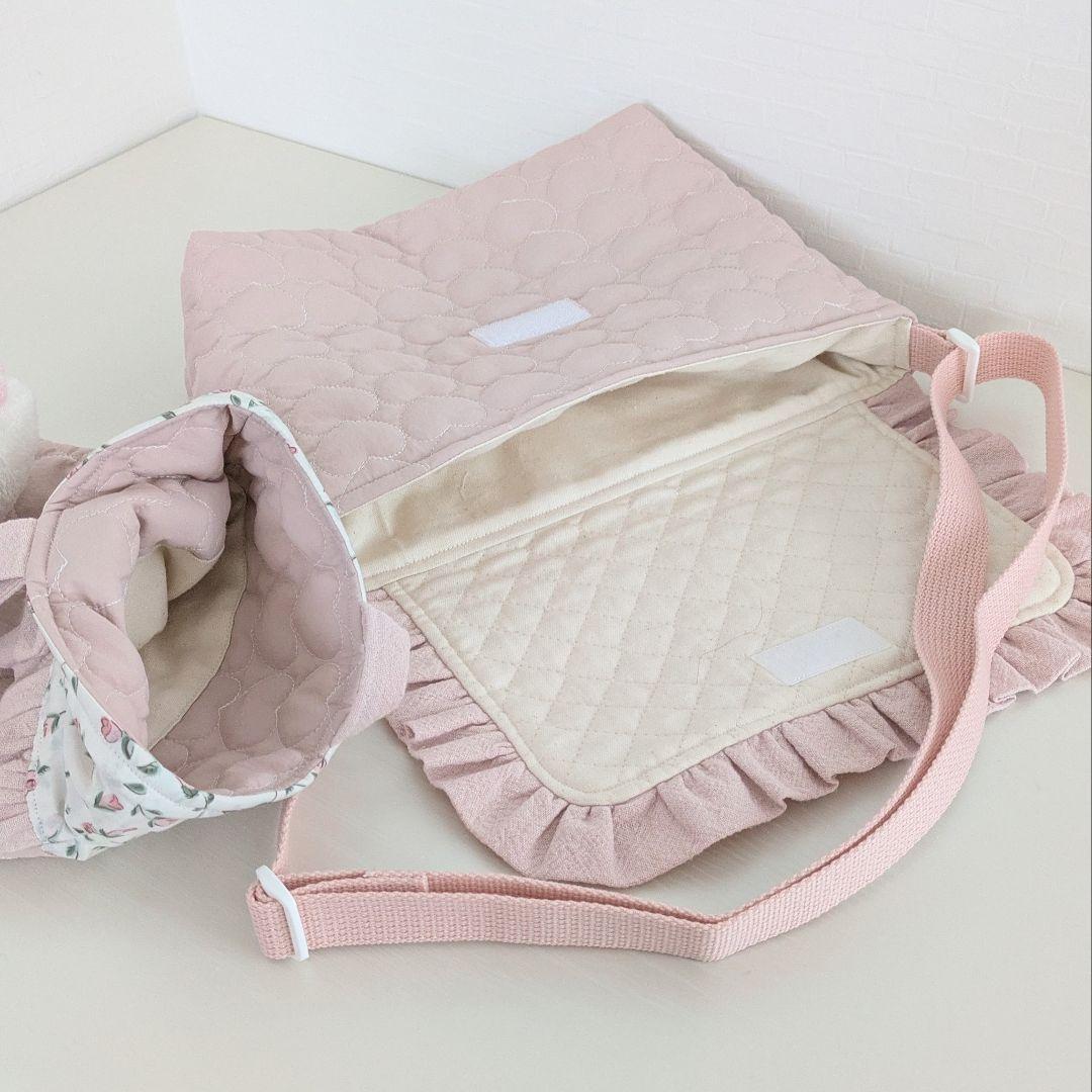 ハンドメイド入園入学セット図書袋ショルダーレッスンバック上靴袋ハートキルティング