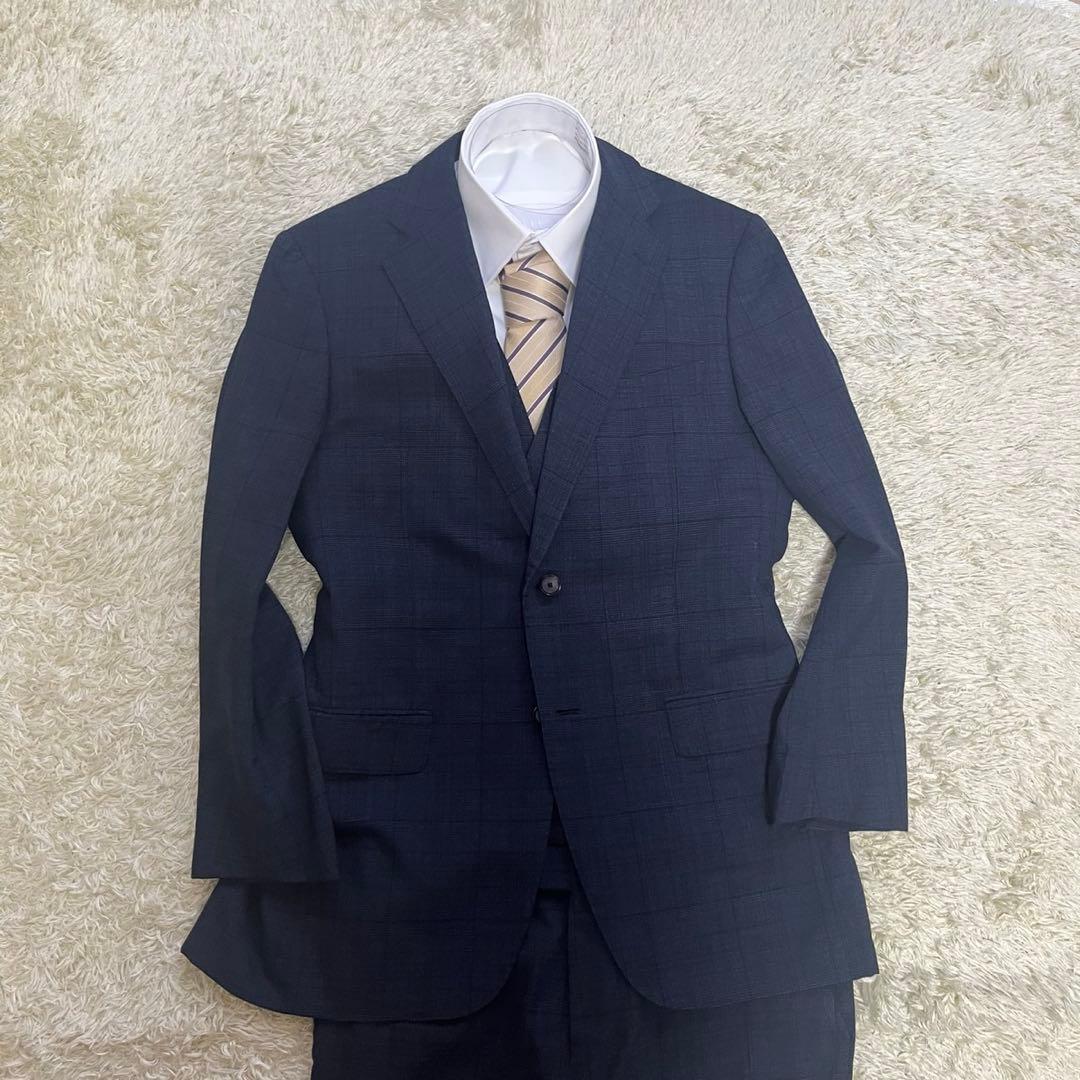 シップス SHIPS ロロピアーナ スーツ セットアップ チェック ネイビー M