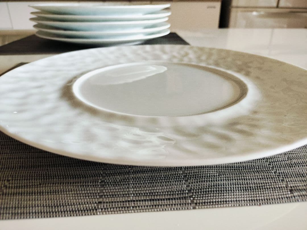 波模様 ホワイト プレート 約27cm　ベルナルドフランス製 4枚セット