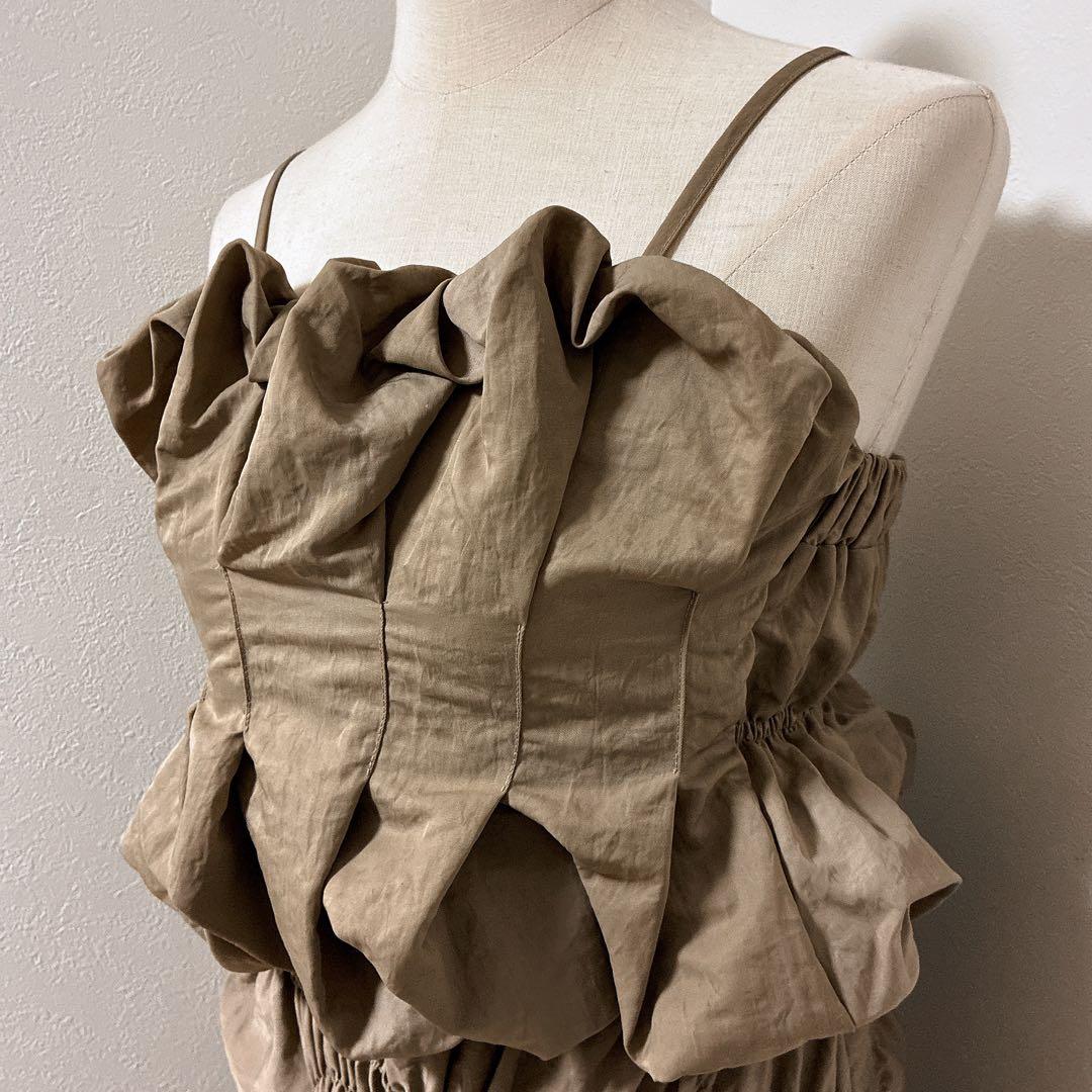 ANDRESD ベージュrandom shirring setup dress