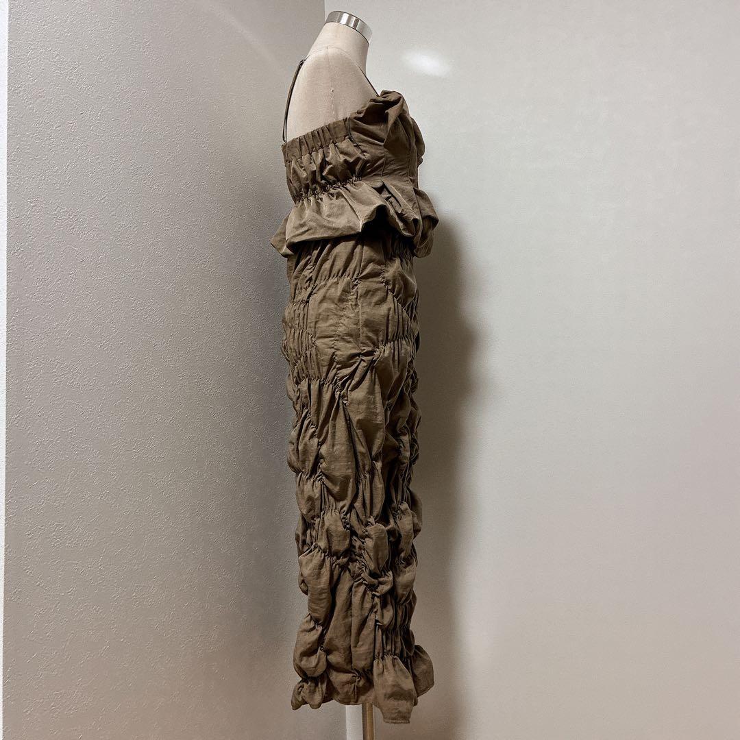ANDRESD ベージュrandom shirring setup dress