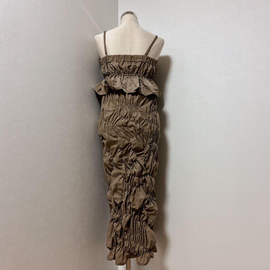 ANDRESD ベージュrandom shirring setup dress