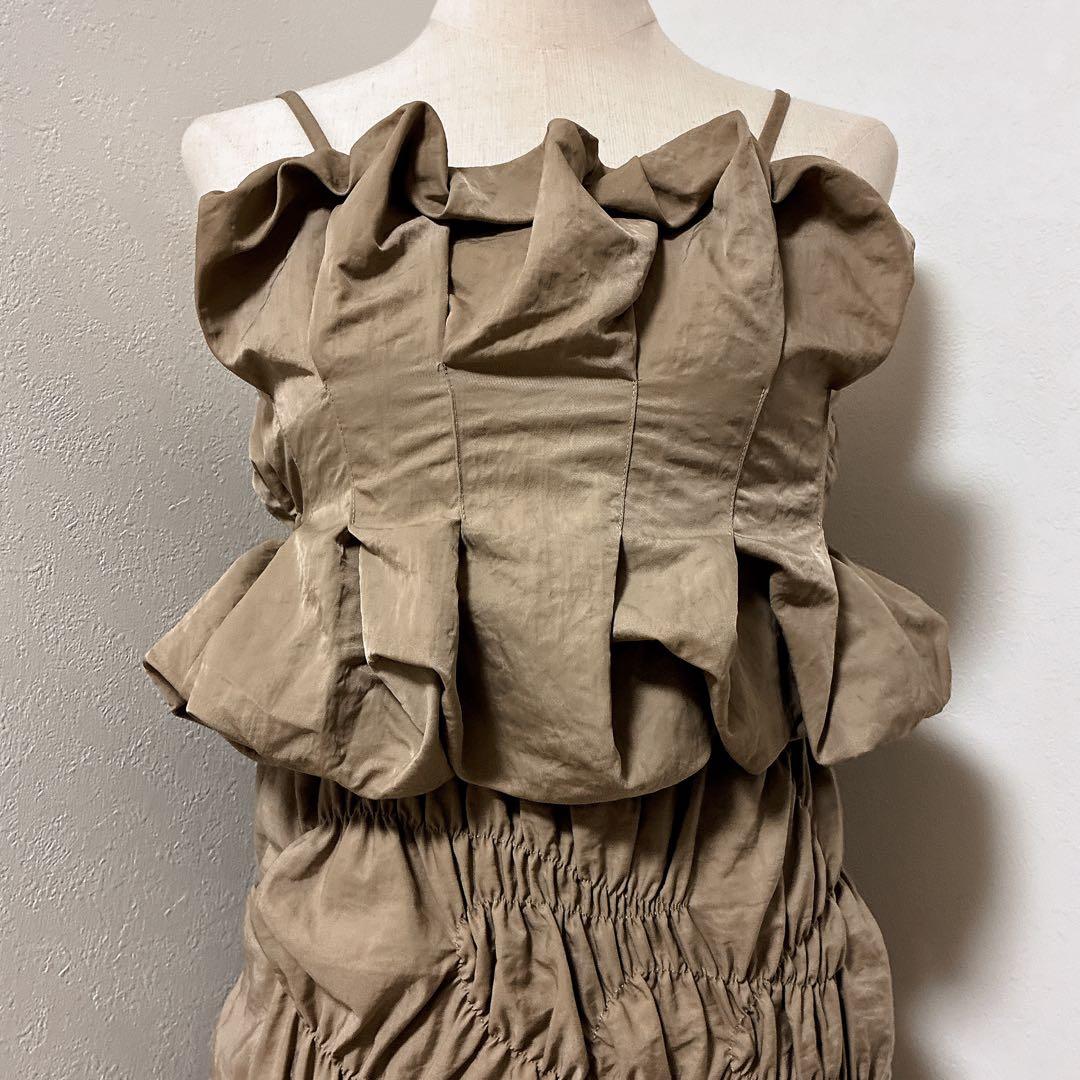 ANDRESD ベージュrandom shirring setup dress