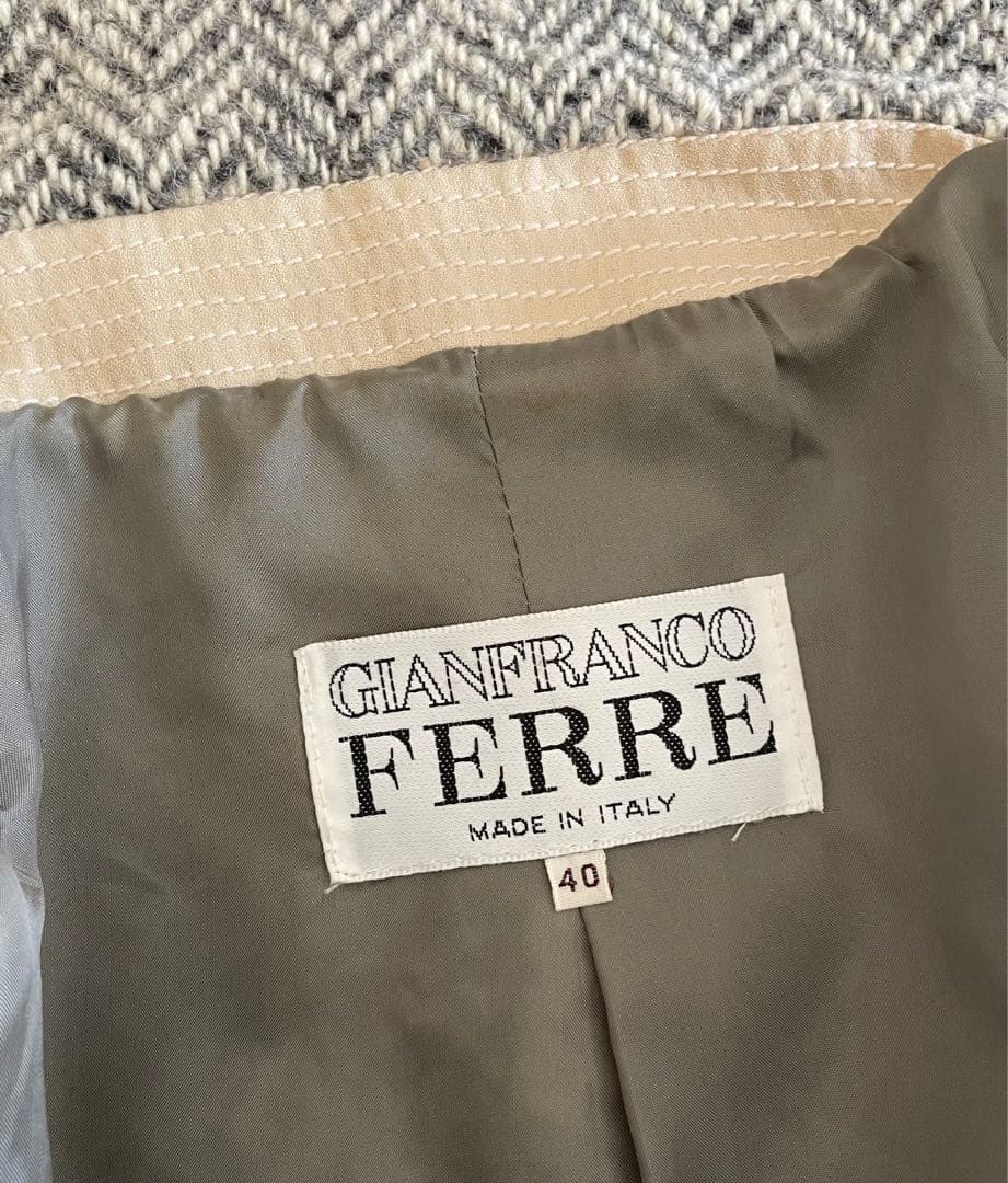 【ジャンフランコフェレ】カラーネップヘリンボーン織ウールコート　イタリア製