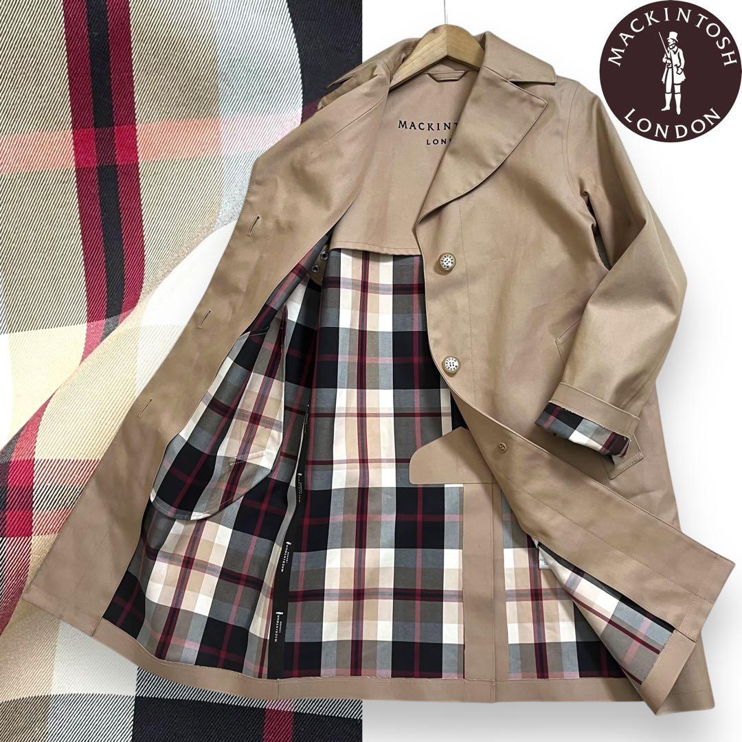 美品　マッキントッシュ　ロンドン　裏地ハウスチェック　撥水　ロングコート