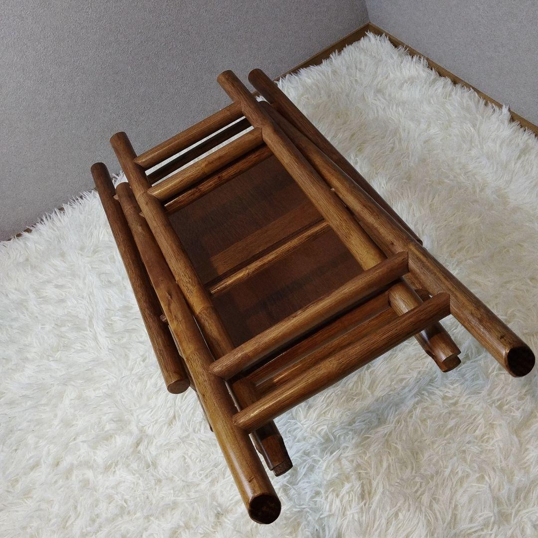 【美品 ビンテージ 送料込】ラタン素材 折りたたみ式テーブル 藤素材