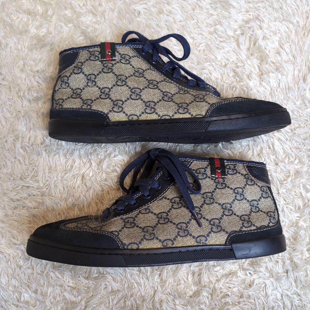 GUCCI グッチ シェリーライン GG ハイカットスニーカー ネイビー 38