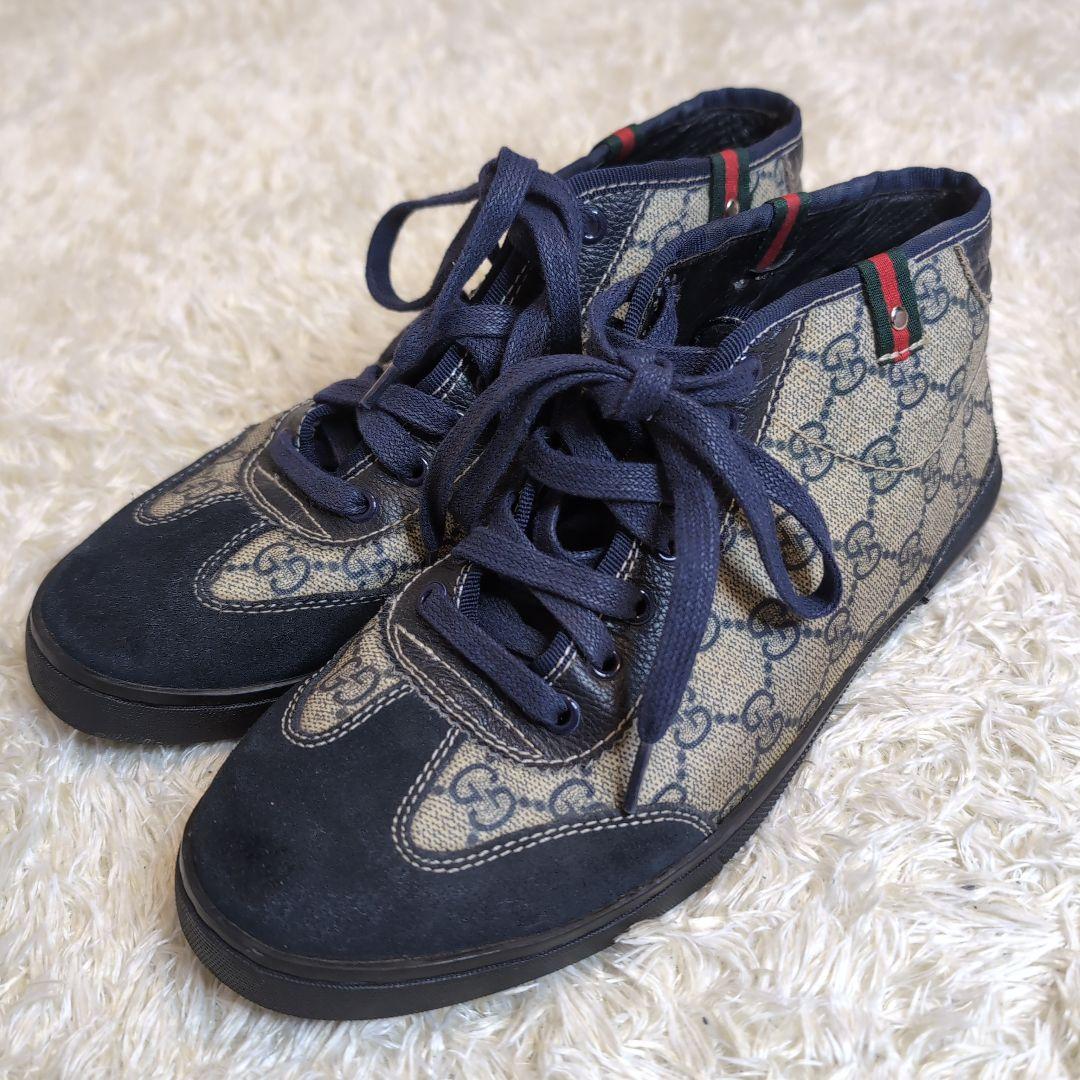 GUCCI グッチ シェリーライン GG ハイカットスニーカー ネイビー 38