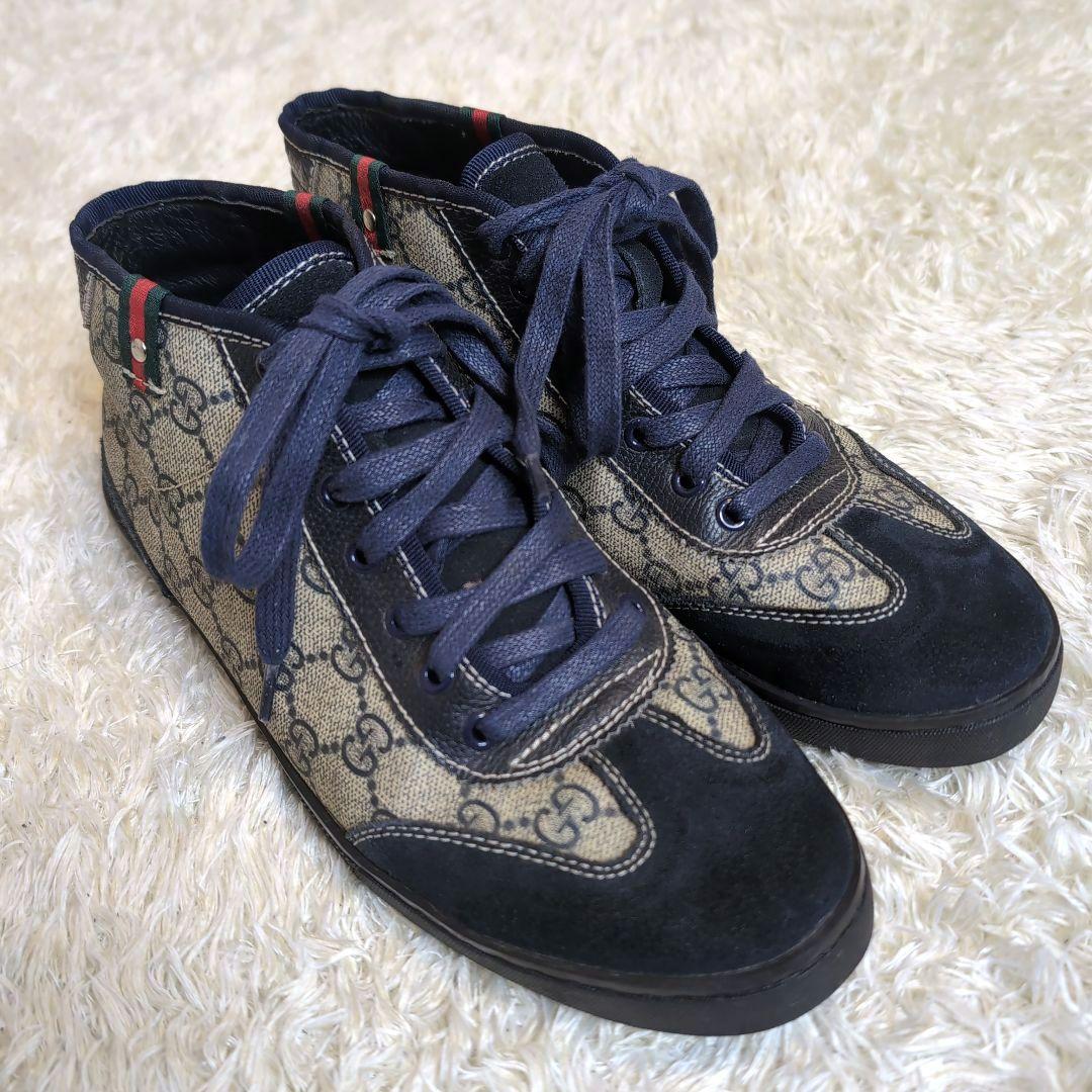 GUCCI グッチ シェリーライン GG ハイカットスニーカー ネイビー 38