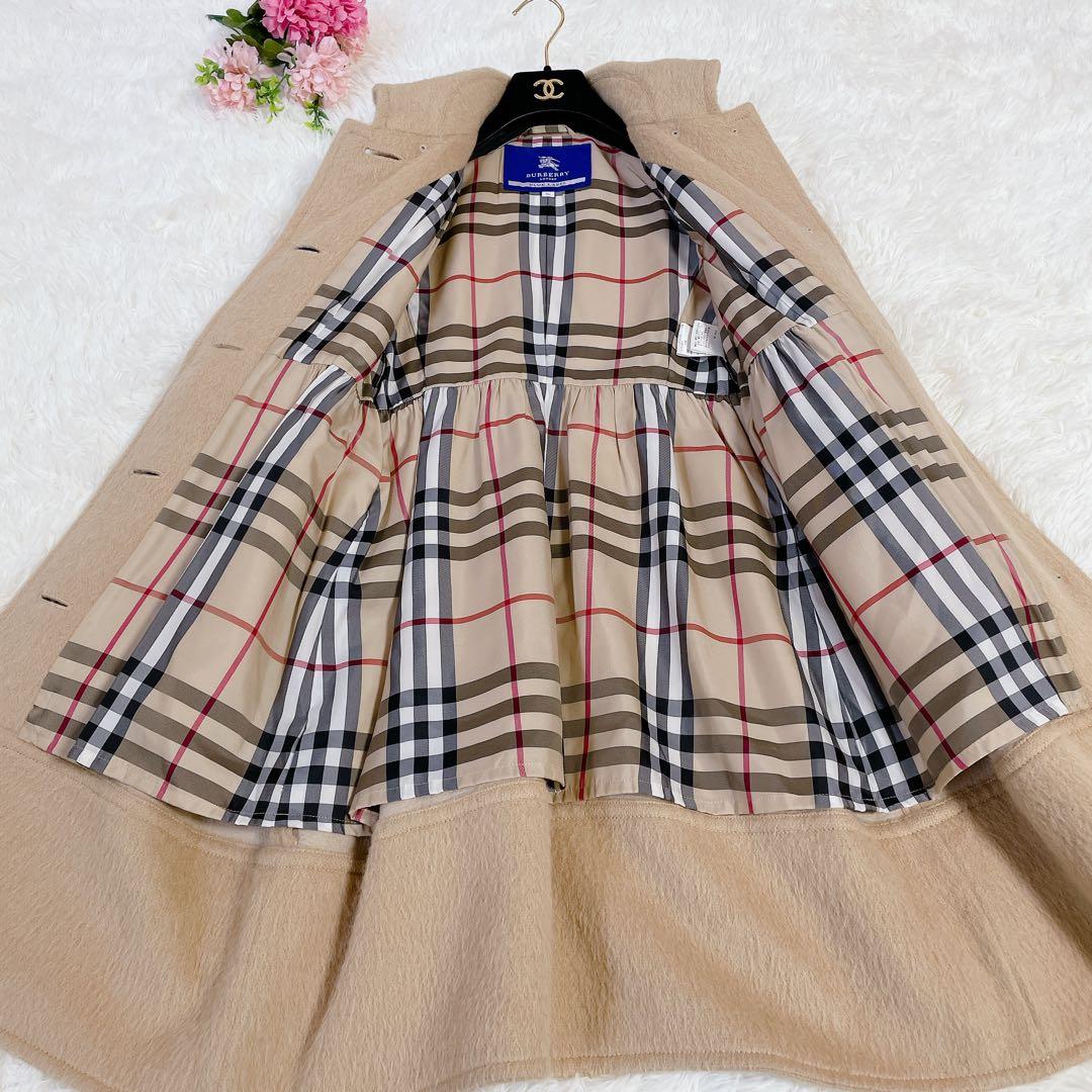 極美品　バーバリーブルーレーベル　アルパカ混　ノバチェック　ロングコート　秋冬