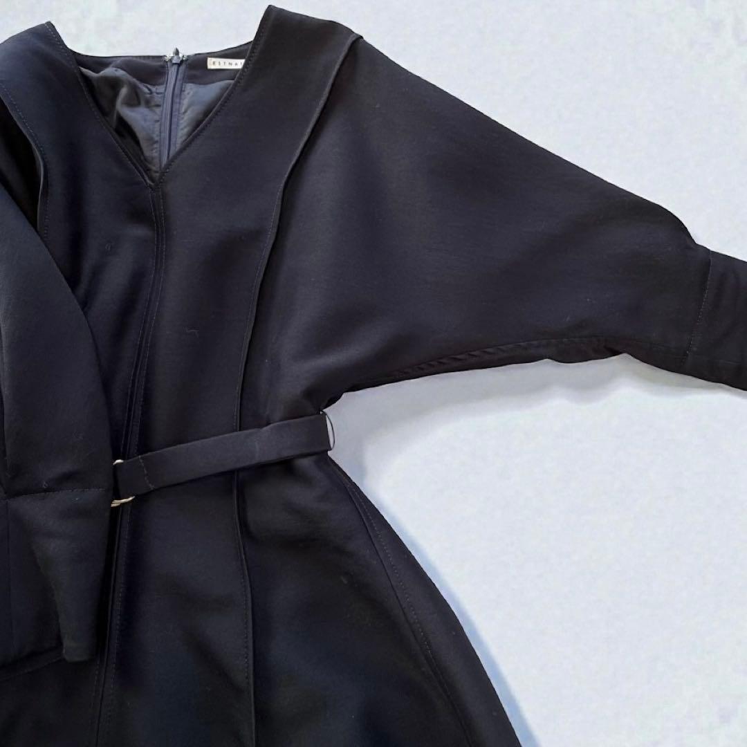 ESTNATION/エストネーション ダブルクロスVネックワンピース　紺　長袖