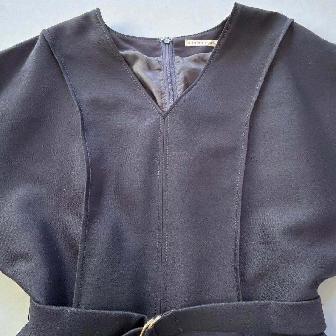 ESTNATION/エストネーション ダブルクロスVネックワンピース　紺　長袖