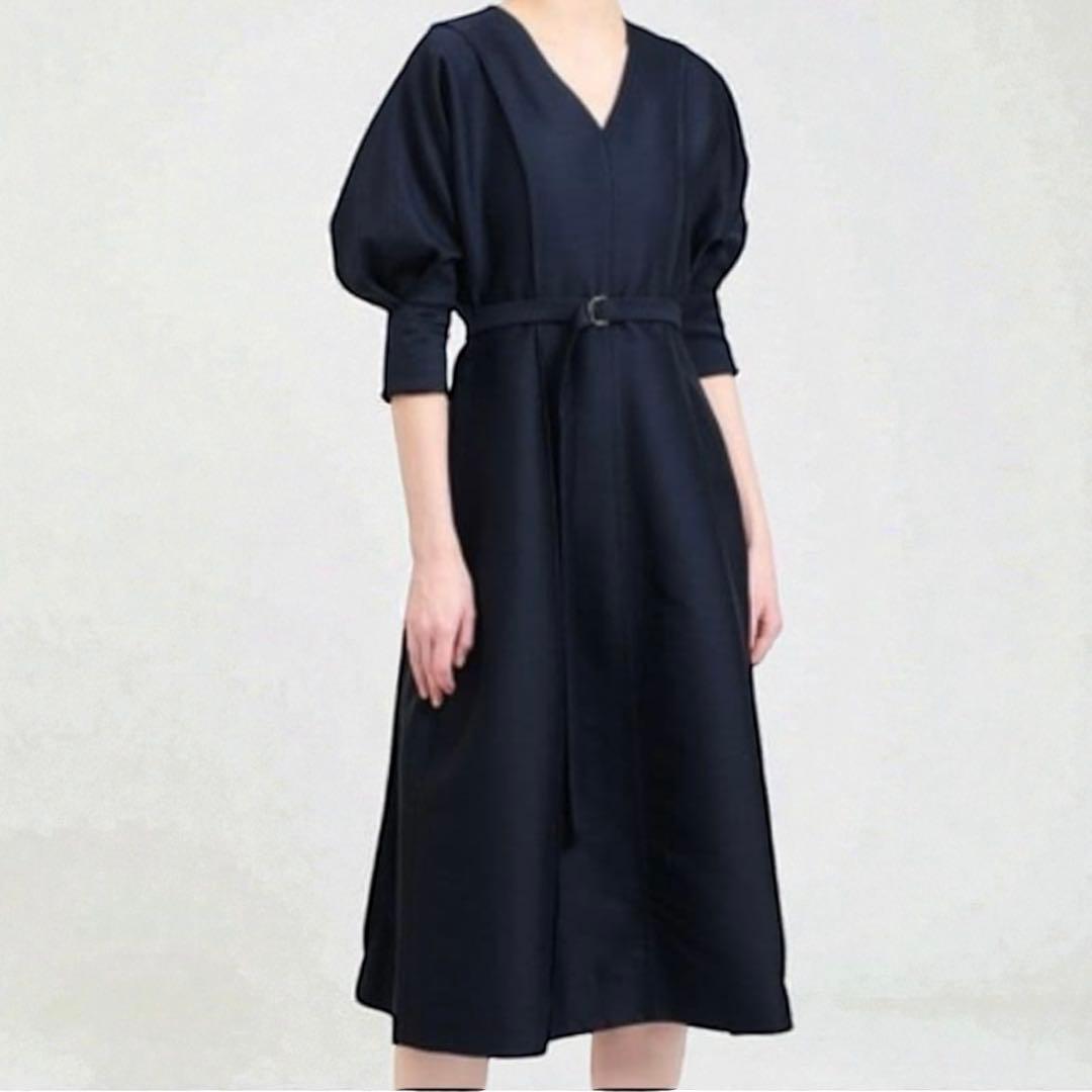 ESTNATION/エストネーション ダブルクロスVネックワンピース　紺　長袖