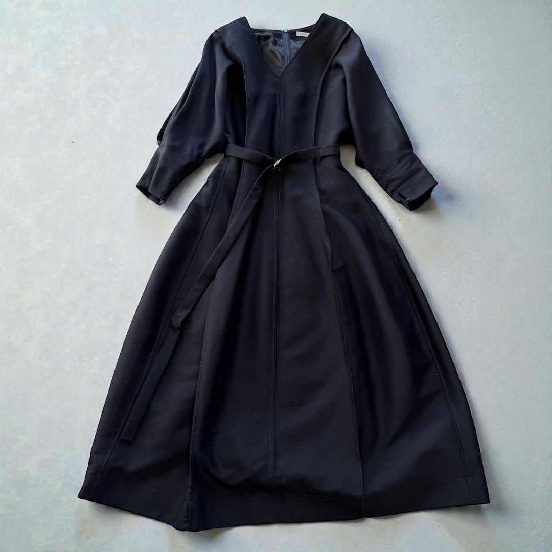 ESTNATION/エストネーション ダブルクロスVネックワンピース　紺　長袖