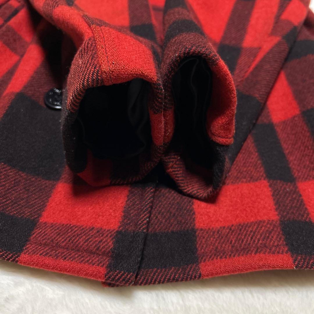 美品 USA製 schottショット 740N Pコート チェック柄 赤黒 38