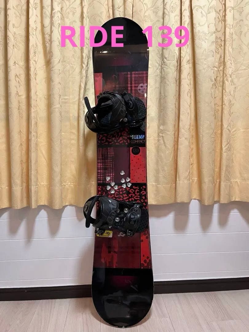 RIDEスノーボード板　BURTONバインディング・持ち運びカバー付き