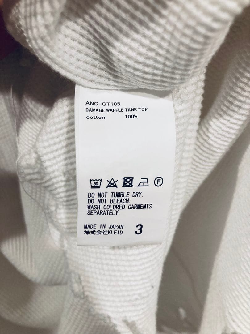 トップス ANCELLM DAMAGE WAFFLE TANK TOP size3