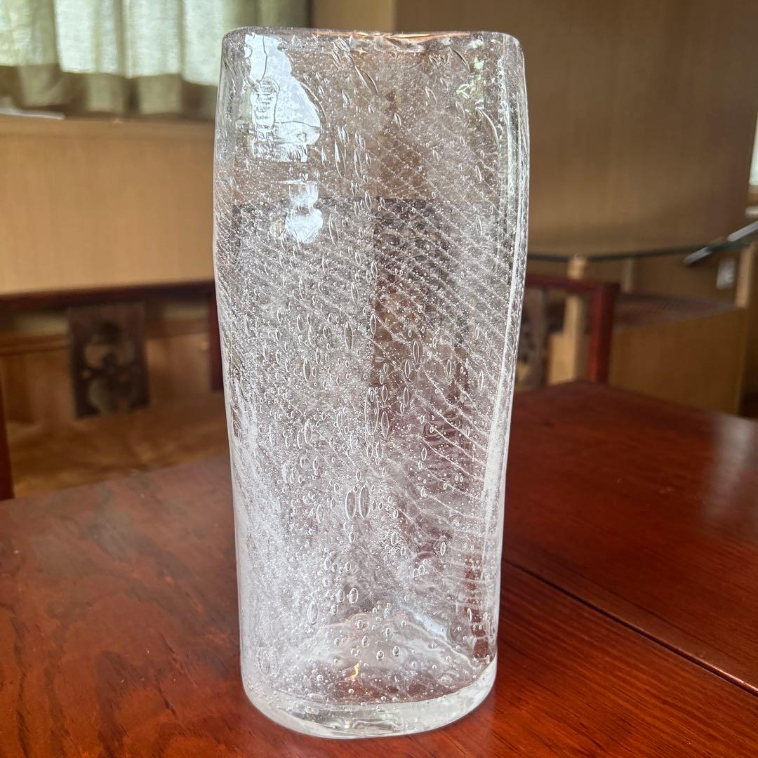 新品◆67 荒川尚也　オーバル花器　大　アワガラス　ストライプ　晴耕社ガラス工房