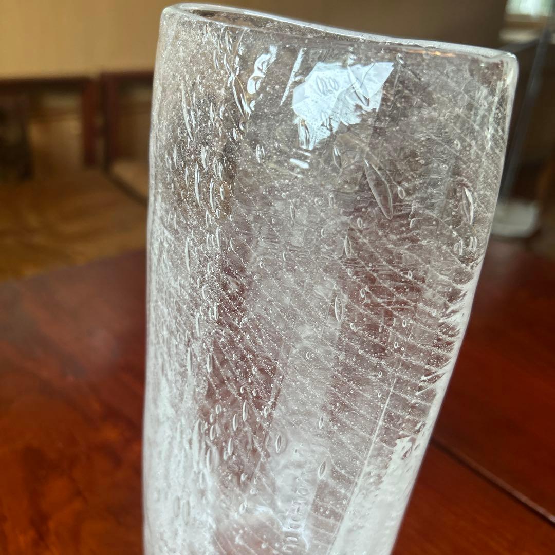 新品◆67 荒川尚也　オーバル花器　大　アワガラス　ストライプ　晴耕社ガラス工房