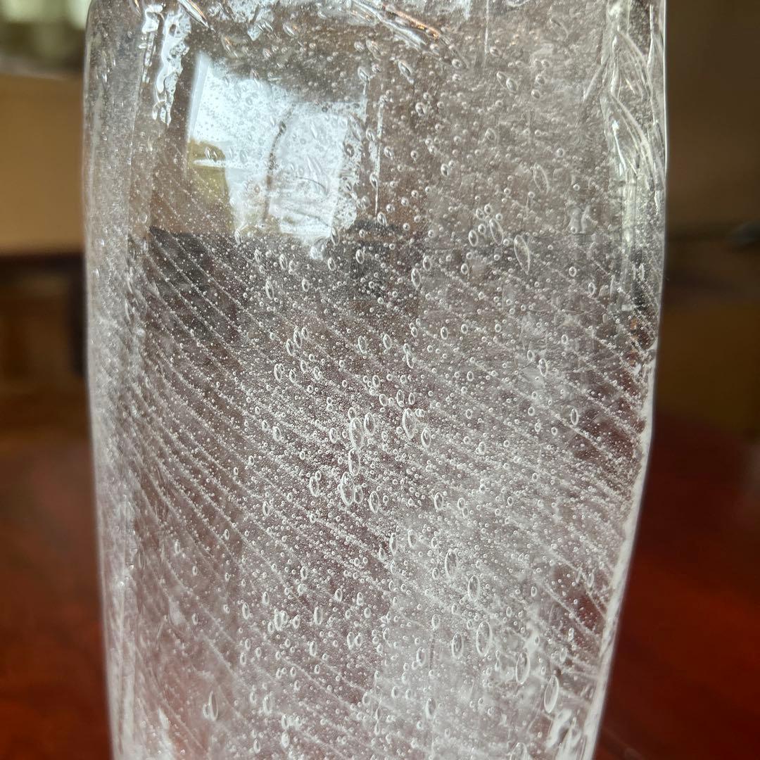 新品◆67 荒川尚也　オーバル花器　大　アワガラス　ストライプ　晴耕社ガラス工房