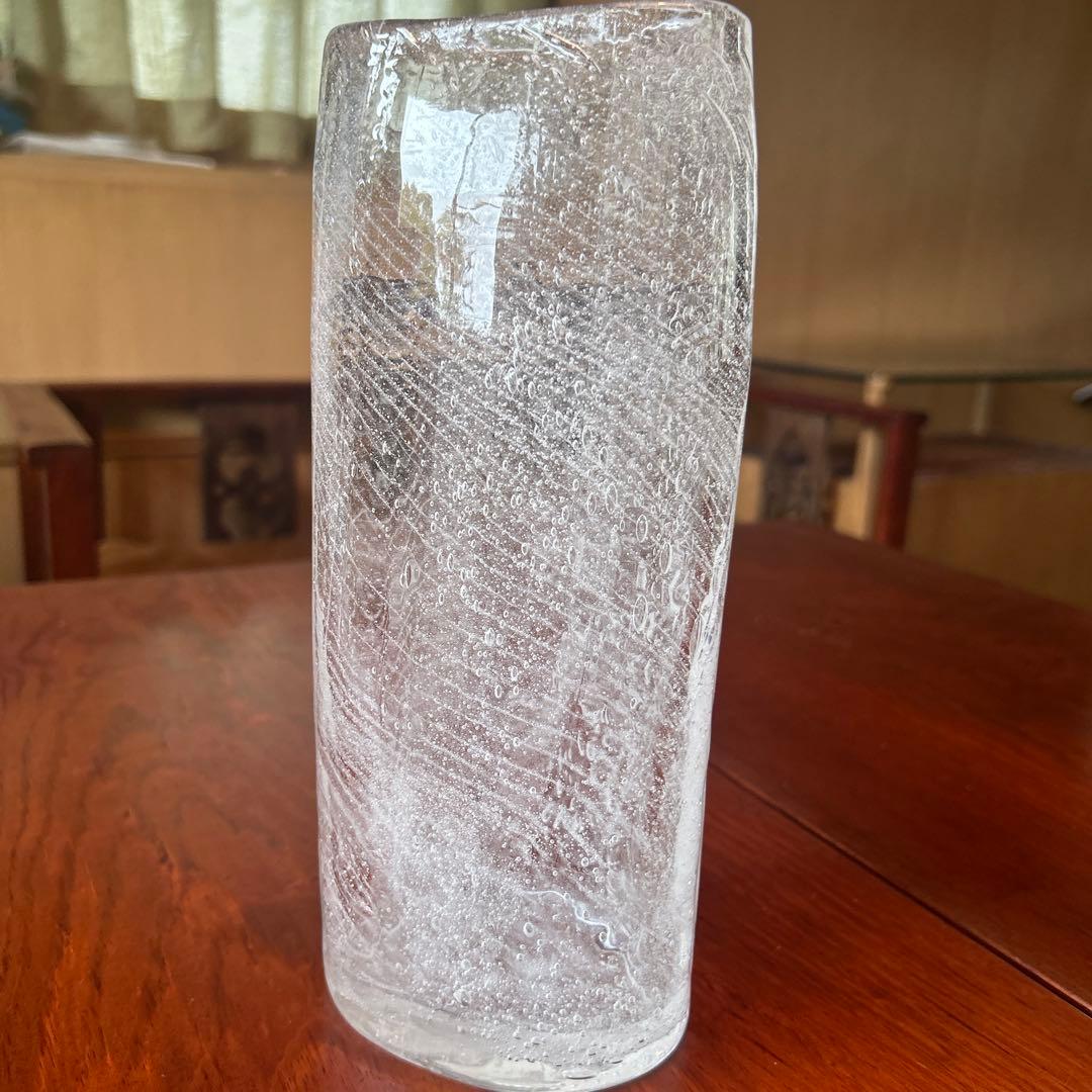 新品◆67 荒川尚也　オーバル花器　大　アワガラス　ストライプ　晴耕社ガラス工房