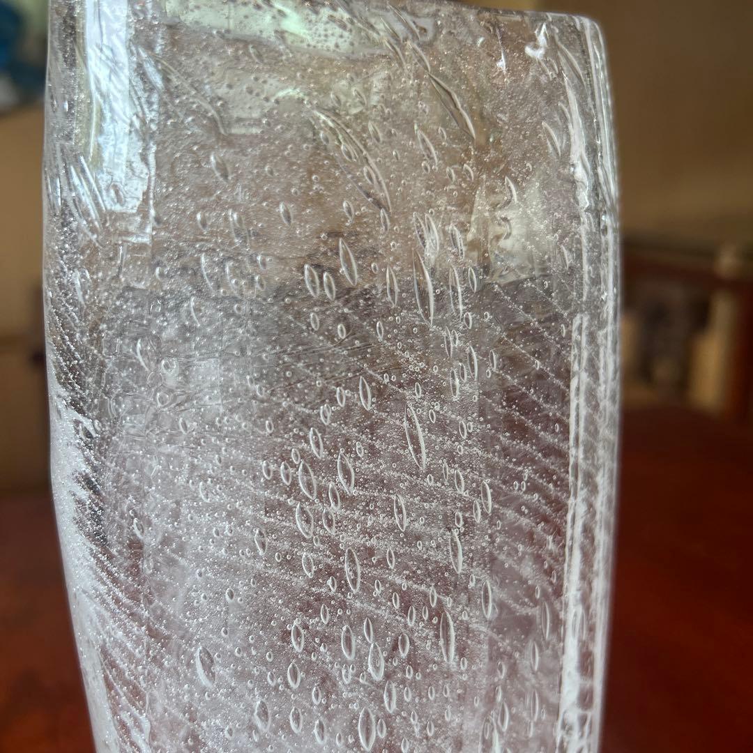 新品◆67 荒川尚也　オーバル花器　大　アワガラス　ストライプ　晴耕社ガラス工房