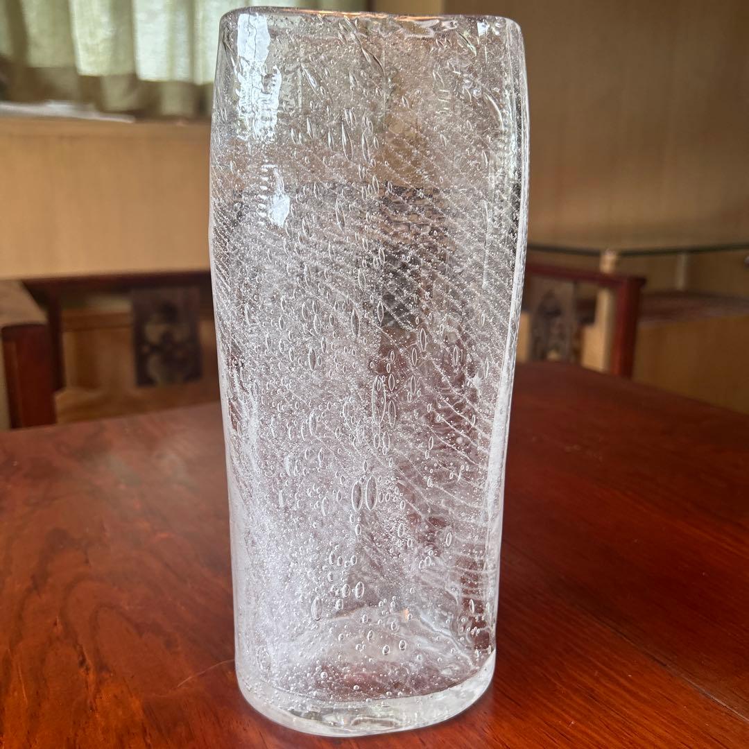 新品◆67 荒川尚也　オーバル花器　大　アワガラス　ストライプ　晴耕社ガラス工房