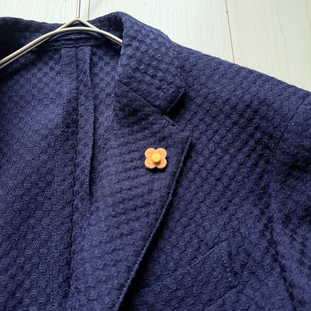 美品✨ラルディーニ　ニットジャケット　ハニカム織　ウール　ブートニエール