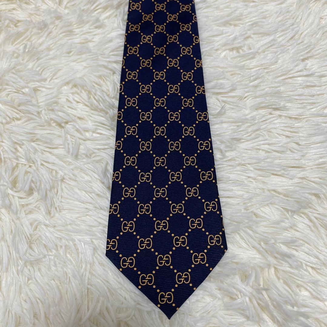 GUCCI ネクタイ GG柄 シルク100% ネイビー　ゴールド　GUCCI