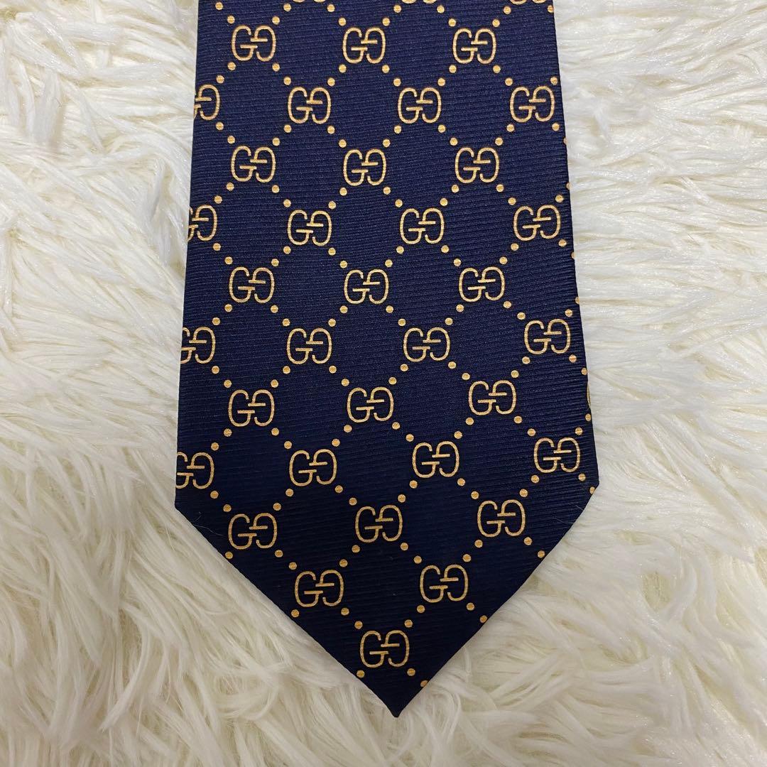 GUCCI ネクタイ GG柄 シルク100% ネイビー　ゴールド　GUCCI