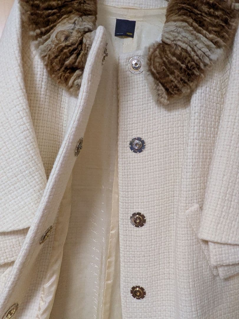 FENDI アイボリーファー襟　ロングコート
