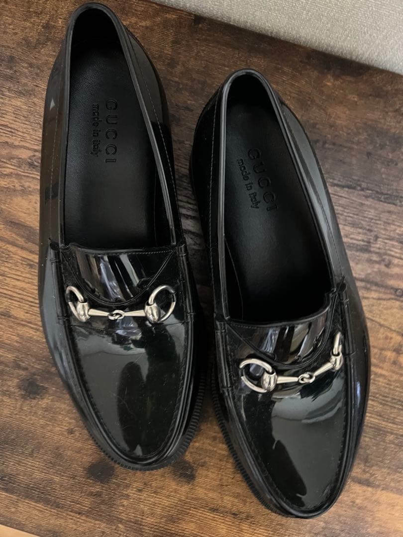 GUCCI レインシューズ　ラバーホースビットローファー　エナメル