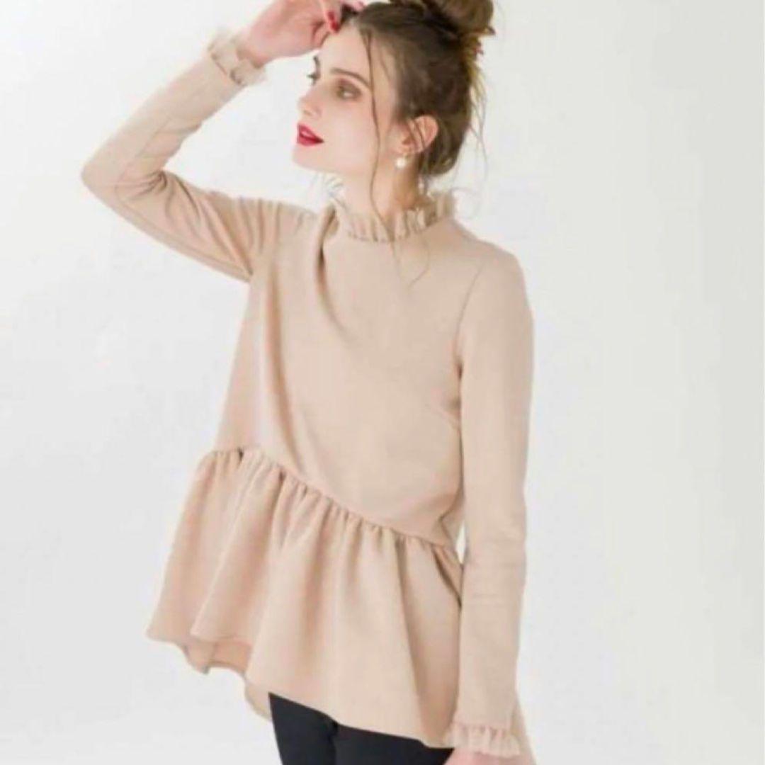 ツルバイマリコオイカワ、ELOISEフリル付きベージュチュニック