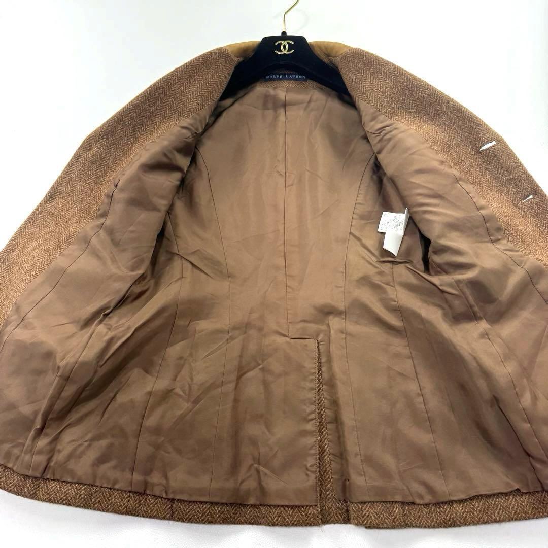 ラルフローレン ウール アルパカ テーラードジャケット レザー襟 ヘリンボーン