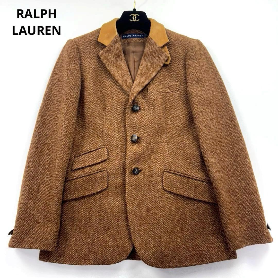 ラルフローレン ウール アルパカ テーラードジャケット レザー襟 ヘリンボーン