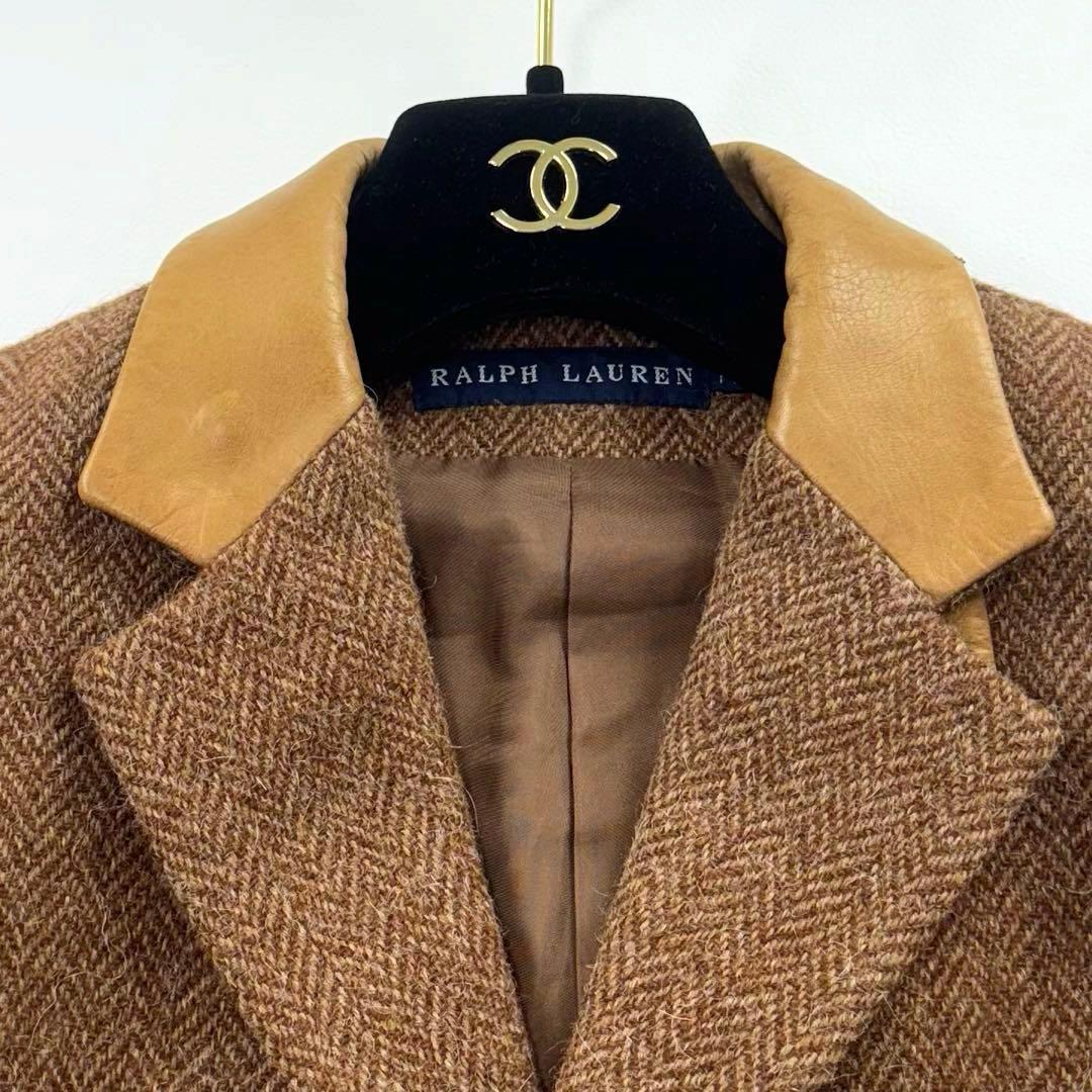 ラルフローレン ウール アルパカ テーラードジャケット レザー襟 ヘリンボーン