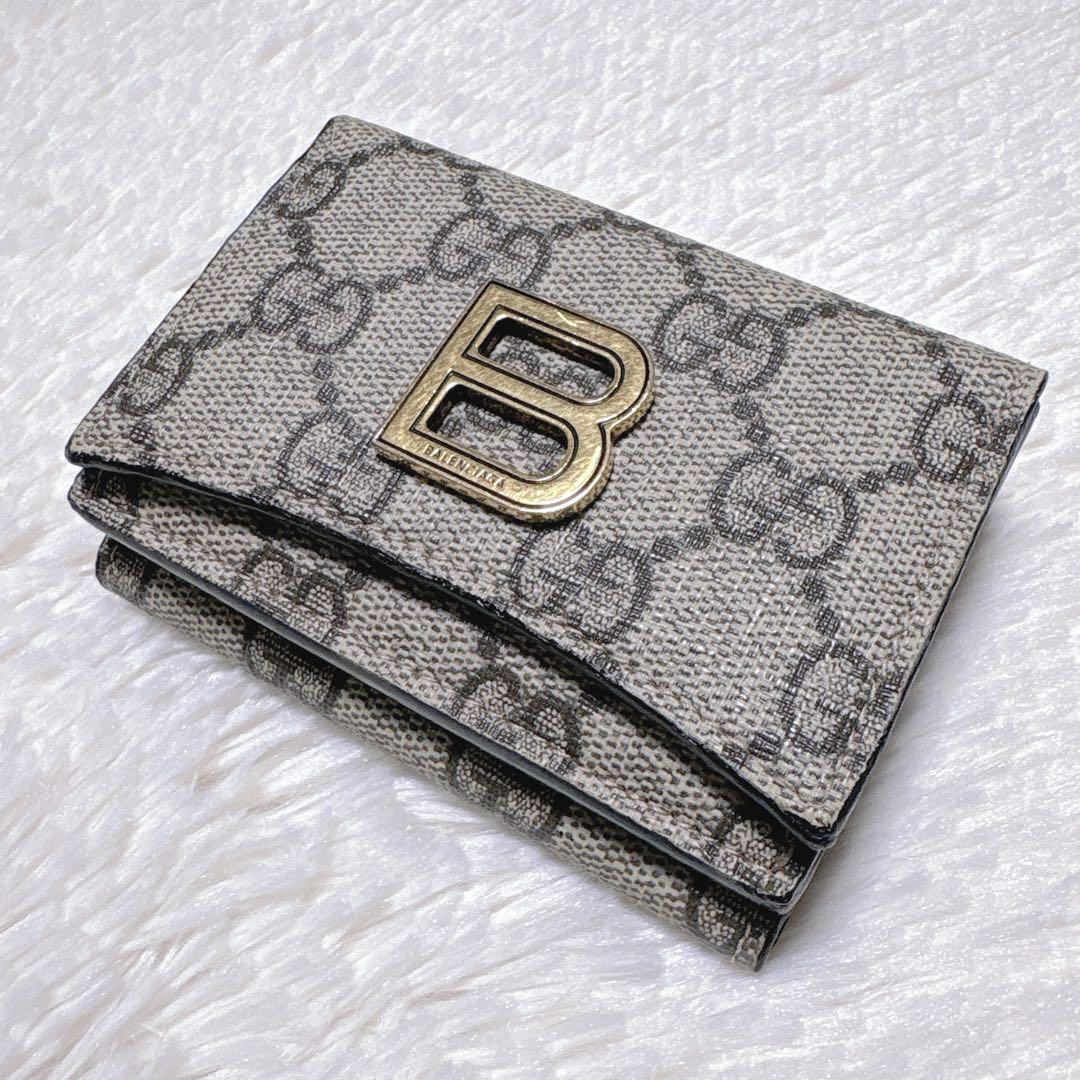 希少✩グッチ バレンシアガ コラボ 三つ折り財 GG柄 PVC 金具 スプリーム