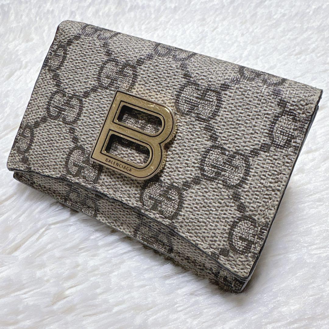 希少✩グッチ バレンシアガ コラボ 三つ折り財 GG柄 PVC 金具 スプリーム