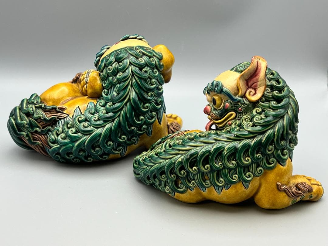 両獅子　置物　智盧　陶光　林智信　交趾焼　陶磁器　台湾交趾