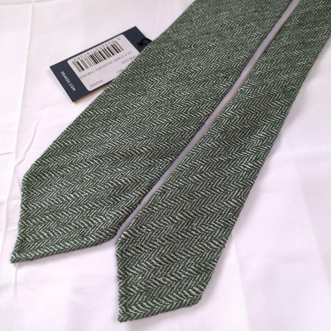 【新品未使用】ドレイクス ネクタイ グリーン シルバー ソリッド ヘリンボーン