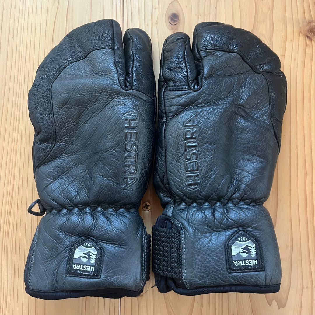 ヘストラ　スリーフィンガー　レザー ミトン　グローブ　ブラック　サイズ7