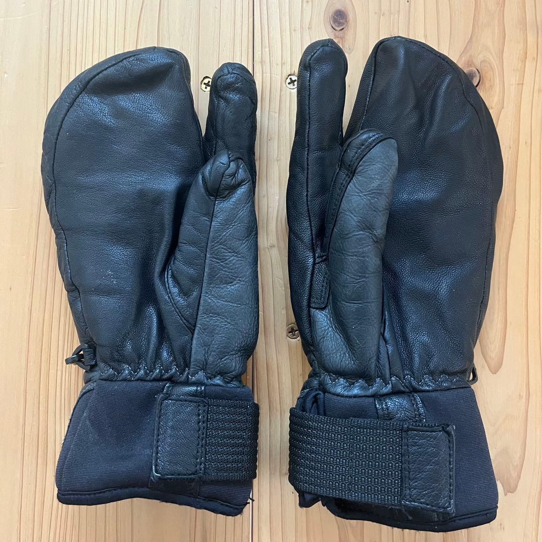 ヘストラ　スリーフィンガー　レザー ミトン　グローブ　ブラック　サイズ7