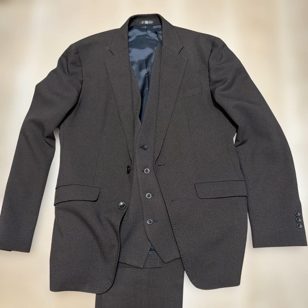 スーツセレクトブラウンスーツスリーピース 身長170 胸囲92ウエスト80 A5