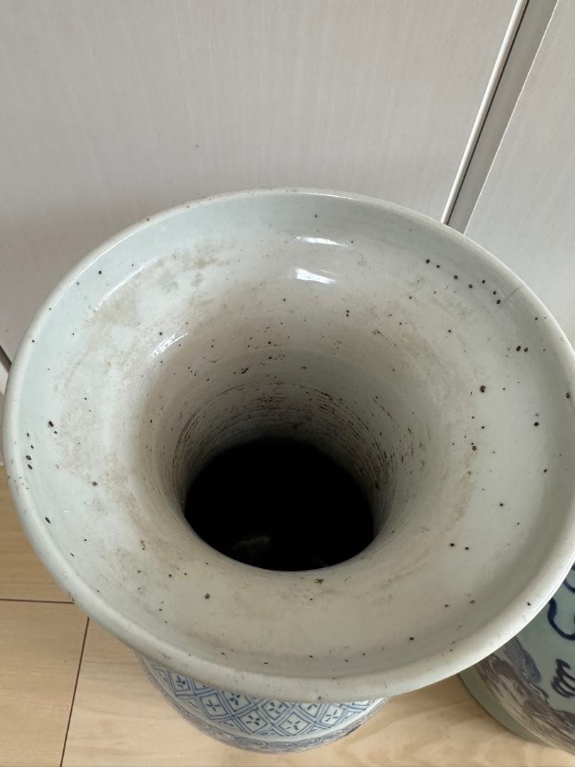 清時代　染付大花瓶　青華 獅子　骨董古美術