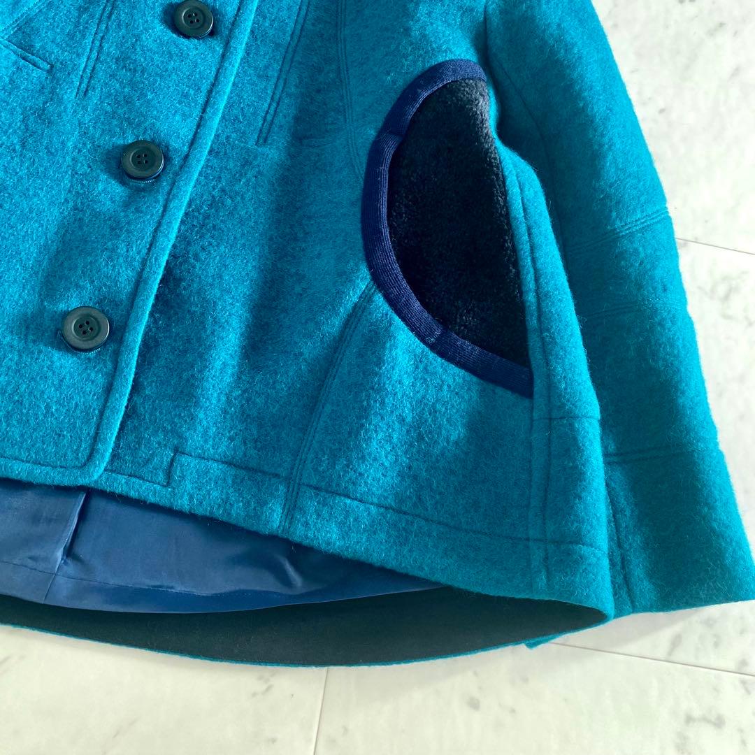 美品 ann吉 あんきち ハイネック ボア切替 ウールフレアコート ゆったり