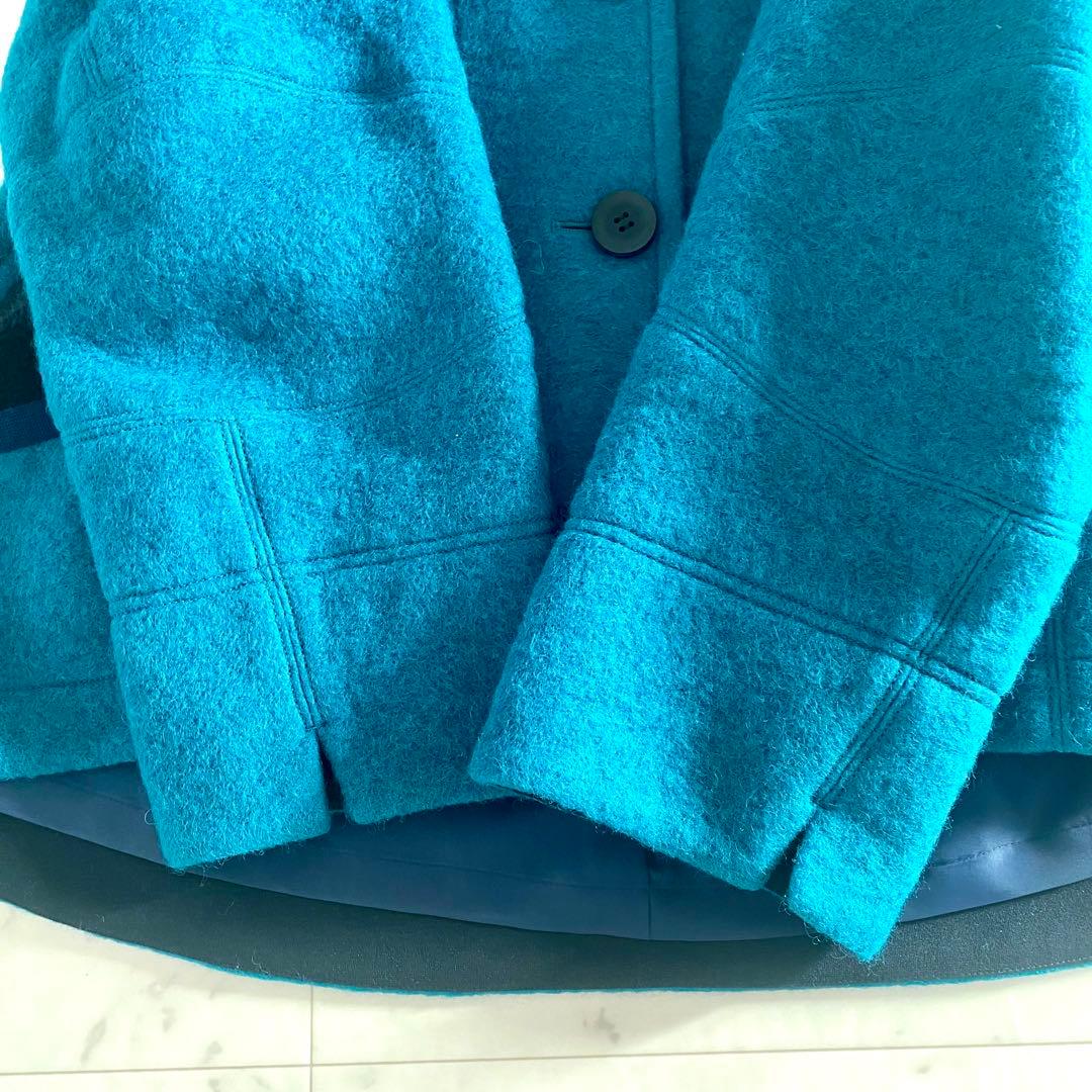 美品 ann吉 あんきち ハイネック ボア切替 ウールフレアコート ゆったり